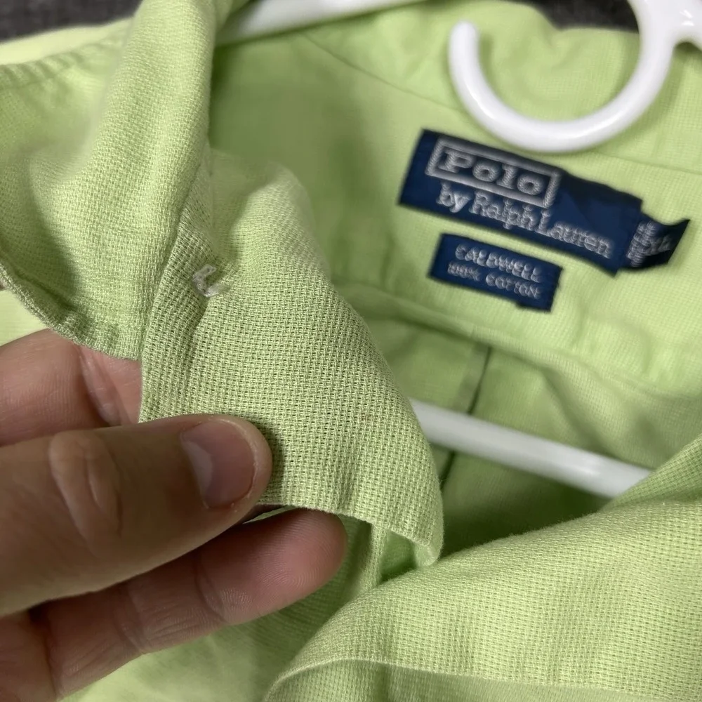 Vintage Polo Ralph Lauren Caldwell Shirt Mens XL Green Camp Loop Collar Cotton